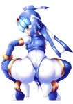  1girl android ass blue_eyes blush high_heels leviathan_(rockman) robot semikichi smile solo squatting tagme 