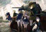  andou_(girls_und_panzer) armband asparagus_(girls_und_panzer) bangs bc_freedom_(emblem) bc_freedom_military_uniform black_footwear black_hair black_hat blonde_hair blue_eyes blue_hat blue_jacket blue_vest boots bordeaux_(girls_und_panzer) braid brown_eyes brown_jacket brown_skirt caterpillar_tracks cloud commentary_request dark_skin day drill_hair emblem fan folding_fan from_behind from_side girls_und_panzer girls_und_panzer_ribbon_no_musha green_eyes ground_vehicle hand_on_own_knee hat highres holding jacket jacket_on_shoulders kepi knee_boots leaning_forward light_smile long_hair long_sleeves looking_at_viewer looking_to_the_side marie_(girls_und_panzer) medium_hair messy_hair military military_hat military_uniform military_vehicle miniskirt motor_vehicle moules_(girls_und_panzer) multiple_girls omikuji_(6954) one_knee oshida_(girls_und_panzer) outdoors pleated_skirt s35 shako_cap short_hair skirt sky standing sunlight tank tied_hair tree twin_braids uniform vest white_skirt 