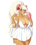  anthro beverage bourbon._(artist) breasts clothed clothing felid female lion looking_at_viewer makeup mammal mascara pantherine smile solo standing 