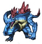  claws commentary_request feraligatr fighting_stance fukurou_(owl222) gen_2_pokemon highres looking_at_viewer open_mouth pokemon pokemon_(creature) reptile scales solo white_eyes yellow_skin 