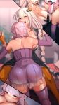  absurdres ass at2. back blush bra braid breasts buttons cleavage collarbone commentary_request dress hair_ornament highres kizuna_akari lavender_hair long_hair low_twintails mouth_hold multiple_girls one_eye_closed open_mouth purple_eyes purple_hair short_hair_with_long_locks single_braid strapless strapless_dress tube_dress twin_braids twintails unbuttoned unbuttoned_shirt underwear undressing_another very_long_hair vocaloid voiceroid white_hair yuri yuzuki_yukari 