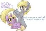  2012 :o ? blonde_hair cute cutie_mark daughter derp_eyes derpy_hooves_(mlp) dialogue dinky_hooves_(mlp) duo english_text equine eye_contact eyelashes feathered_wings feathers female feral friendship_is_magic grey_feathers hair hooves horn mammal mother mother_and_daughter my_little_pony open_mouth open_smile parent pegasus php27 simple_background sitting smile standing teeth text tongue unicorn white_background wings yellow_eyes young 