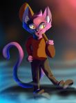  2017 anthro cat clothed clothing digital_media_(artwork) feline female holding_object mae_(nitw) mammal night_in_the_woods plaguedogs123 simple_background smile solo 
