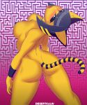  2018 animal_crossing ankha anthro blue_hair blush breasts butt cat desertkaiju digital_media_(artwork) egyptian fangs feline female fur hair hi_res looking_at_viewer looking_back mammal nintendo nipples open_mouth presenting presenting_hindquarters smile solo teeth thick_thighs video_games wide_hips yellow_fur 
