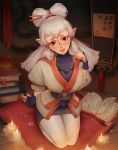  1girl brown_eyes daria_leonova kneeling, looking_at_viewer paya_(zelda) solo white_hair 