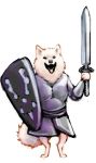  armor canine dog fangs fur lesser_dog mammal melee_weapon sepphyr shield simple_background sword undertale video_games weapon white_background white_fur 