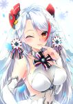  alternate_costume antenna_hair armpits aruto_(shake_onigiri) azur_lane bangs blush breasts bridal_gauntlets bridal_veil brown_eyes commentary_request dress eyebrows_visible_through_hair finger_to_mouth gloves hair_between_eyes headgear highres iron_cross large_breasts long_hair looking_at_viewer mole mole_on_breast multicolored_hair one_eye_closed parted_lips petals prinz_eugen_(azur_lane) red_hair sapphire_(stone) see-through sideboob sidelocks silver_hair simple_background smile solo streaked_hair two_side_up upper_body veil very_long_hair white_background white_dress white_gloves 