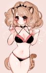  animal_ears bare_shoulders big_hair bikini black_bikini black_choker blush breasts cheety_(show_by_rock!!) chino_machiko choker cleavage closed_mouth cowboy_shot eyebrows_visible_through_hair fingernails heart large_breasts lion_ears lion_tail looking_at_viewer nail_polish navel o-ring o-ring_top ponytail red_eyes red_nails short_hair show_by_rock!! solo standing sweatdrop swimsuit tail 