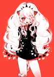  animal_ears ass_visible_through_thighs big_hair black_shirt cheety_(show_by_rock!!) chino_machiko contrapposto cowboy_shot fangs limited_palette lion_ears lion_tail long_hair long_sleeves looking_at_viewer open_mouth red_background red_eyes shirt show_by_rock!! simple_background slit_pupils solo standing tail 