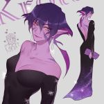  1girl alien breasts cleavage dress krolia lipstick makeup pointy_ears purple_skin short_hair voltron:_legendary_defender 