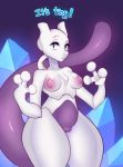  ! 2019 anthro areola breasts crystal digital_media_(artwork) english_text female legendary_pok&eacute;mon mammal mewtwo nintendo pok&eacute;mon pok&eacute;mon_(species) purple_eyes raikissu simple_background small_breasts solo text thick_thighs video_games 