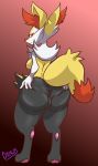  2018 anthro big_butt biped braixen breasts butt butt_grab canine cronum dipstick_tail featureless_breasts featureless_crotch female full-length_portrait fur hand_on_butt inner_ear_fluff invalid_tag looking_at_viewer looking_back mammal multicolored_tail nintendo pok&eacute;mon pok&eacute;mon_(species) portrait rear_view side_boob simple_background smile solo spread_butt spreading standing thick_thighs video_games 