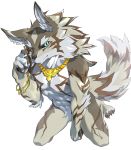  2018 anthro canine green_eyes male mammal nude one_eye_closed pt seth_(tas) simple_background solo tokyo_afterschool_summoners white_background 