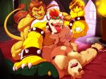  ahegao anthro anthro_on_anthro bear bed bedroom bound bowser brown_fur brown_hair brown_nose brown_penis chain claws collar cum cursedmarked eyes_closed feline fire fur green_skin group group_sex hair horn humanoid_penis koopa leather lion looking_pleasured male male/male mammal mario_bros nintendo nipples nude one_eye_closed orgasm orgasm_face penis red_hair saliva scalie sex spikes tan_skin threesome tongue tongue_out video_games waffle_(artist) yellow_fur yellow_skin 
