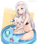  &gt;_&lt; 2girls age_difference animal_ears azur_lane bikini black_bikini blue_eyes cat_ears cat_girl cat_tail collarbone crying hammann_(azur_lane) long_hair midriff multiple_girls navel phandit_thirathon pool short_hair silver_hair swimsuit tail white_hair yorktown_(azur_lane) younger 