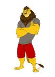  2019 anthro clothed clothing digital_media_(artwork) felid fur furrybob hair hi_res lion male mammal pantherine simple_background solo standing white_background 