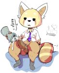  aggressive_retsuko anthro balls brown_balls clothed clothing elchilenito fur humanoid_penis male mammal multicolored_fur partially_clothed penetrable_sex_toy penis red_panda resasuke sanrio sex_toy solo striped_fur stripes 