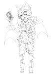  2018 anthro armor bandage bat_pony bat_wings black_and_white clothed clothing dagger equine fan_character fangs female gun handgun knife mammal melee_weapon membranous_wings monochrome my_little_pony nolegs_(oc) pose ranged_weapon replica_(artist) simple_background smug solo standing weapon white_background wings 