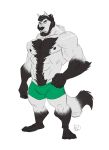 2019 5_fingers abs anthro biceps canid canine canis claws clothed clothing digital_media_(artwork) facial_hair fur furrybob hair hi_res male mammal muscular muscular_male nipples pecs shorts simple_background solo standing toes topless white_background 