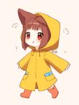  :t =3 animal_ear_fluff animal_ears boots brown_hair closed_mouth commentary_request final_fantasy final_fantasy_xiv full_body highres hood hood_up hooded_coat lalafell pout raincoat red_eyes rubber_boots sakura_chiyo_(konachi000) short_hair solo unaligned_ears v-shaped_eyebrows walking wet white_background wolf_ears wolf_girl 