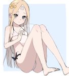  abigail_williams_(fate/grand_order) ass ball bandaid_on_forehead barefoot beachball bikini blonde_hair blue_eyes blush bow covered_nipples dump fate/grand_order fate_(series) hair_bow holding holding_ball long_hair looking_at_viewer orange_bow side-tie_bikini sitting smile solo swimsuit very_long_hair white_bikini 