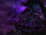 2016 capcom claws digital_media_(artwork) dragon feral gelangweiltertoaster gore_magala hi_res membranous_wings monster_hunter open_mouth purple_scales purple_theme scales solo tongue video_games wings 