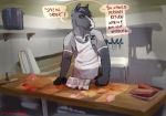  2018 anthro apron butcher clothing digital_media_(artwork) draft_horse equine horse knife looking_at_viewer male mammal sailormoonfan666 solo table tattoo 