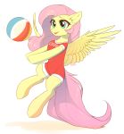  2018 ball beach_ball clothed clothing cute english_text equine eyebrows eyelashes feathered_wings feathers female fensu-san feral fluttershy_(mlp) friendship_is_magic hair hi_res hooves lifeguard long_hair mammal my_little_pony open_mouth open_smile pegasus pink_hair portrait signature simple_background smile solo spread_wings teal_eyes teeth text tongue white_background wings yellow_feathers 