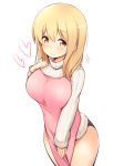  apron ass bangs black_panties blonde_hair blush breasts brown_eyes closed_mouth commentary_request eyebrows_visible_through_hair grey_sweater hair_between_eyes hand_on_own_chest hand_up heart highres large_breasts long_hair long_sleeves no_pants panties pink_apron ribbed_sweater sleeves_past_wrists smile solo sunohara_ayaka sunoharasou_no_kanrinin-san sweater turtleneck turtleneck_sweater underwear yuu_(yumezakura) 