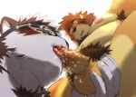  2018 anthro anthro_on_anthro balls blush canine duo erection fellatio fur hair horkeukamui humanoid_penis male male/male mammal muscular muscular_male nipples nude open_mouth oral penis rossciaco sex simple_background tokyo_afterschool_summoners tongue 
