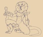  2018 animal_genitalia anthro armor atrolux blizzard_entertainment claws clothing erection fingerless_gloves forked_tongue genital_slit gloves holding_object holding_weapon knot legwear looking_away male melee_weapon mostly_nude on_one_knee penis pose reptile scales scalie sethrak sketch slit slit_pupils snake snake_hood socks solo sword toe_claws toeless_socks tongue tongue_out vein veiny_penis video_games warcraft weapon 