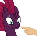  2018 animated boop broken_horn disembodied_hand equine female feral fizzlepop_berrytwist_(mlp) grypher hair horn looking_at_viewer mammal my_little_pony my_little_pony_the_movie simple_background solo tempest_shadow_(mlp) unicorn white_background 