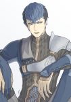  blue_eyes blue_hair elbow_gloves fire_emblem fire_emblem_echoes:_mou_hitori_no_eiyuuou fire_emblem_gaiden gloves iktk looking_at_viewer multicolored_hair paison pauldrons simple_background sitting solo two-tone_hair white_background 