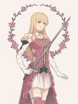  blonde_hair brown_hair elbow_gloves fire_emblem fire_emblem:_seisen_no_keifu gloves holding holding_sword holding_weapon iktk lachesis_(fire_emblem) long_hair looking_at_viewer skirt solo sword weapon 