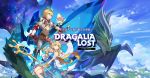  2girls ahoge armor blonde_hair blue_eyes cloud copyright_name dragalia_lost dragon euden fairy fairy_wings green_eyes long_hair midgardsormr_(dragalia_lost) multiple_girls notte_(dragalia_lost) official_art outdoors pink_hair red_eyes saitou_naoki short_hair sky staff sword weapon wings zethia 