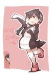  black_hair blush boots commentary_request emperor_penguin_(kemono_friends) eyebrows_visible_through_hair hair_over_one_eye hood hoodie kemono_friends long_sleeves multicolored_hair multiple_girls outstretched_hand penguin_tail pink_hair red_hair royal_penguin_(kemono_friends) short_hair tail teranekosu thighhighs translation_request twintails white_hair younger 