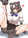  animal_ears arm_support bare_legs bear_ears bear_girl bear_paw_hammer bike_shorts black_footwear black_gloves black_hair black_skirt blue_bow blush bow bowtie breasts brown_bear_(kemono_friends) brown_eyes cameltoe closed_mouth extra_ears eyebrows_visible_through_hair fingerless_gloves fur-trimmed_footwear fur_trim gloves hair_between_eyes hand_up hasemi_ryou heart holding holding_weapon impossible_clothes impossible_shirt kemono_friends knee_up large_breasts looking_at_viewer medium_hair miniskirt multicolored_hair shirt shoes short_sleeves shorts shorts_under_skirt sitting skirt smile solo spread_legs two-tone_hair weapon white_hair white_shirt 