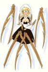  &lt;3 &lt;3_eyes animal_humanoid arachnid areola arthropod breasts cliffside clothing cordie_(cliffside) dakimakura_design dress eyelashes fangs female hat hi_res humanoid lying monster_girl_(genre) nipples on_back pussy solo teeth thebigboi torn_clothing 