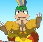  anthro anus ball balls blush claws cub erection feet foreskin hair koopa koopaling lemmy_koopa looking_at_viewer lying male mario_bros mohawk nintendo on_back open_mouth penis precum presenting scalie simple_background solo spreading video_games winick-lim young 