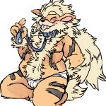  2016 arcanine belly briefs bulge clothing collar eyes_closed holding_leash holding_object kneeling leash love_handles male nintendo pok&eacute;mon pok&eacute;mon_(species) simple_background slightly_chubby solo teeth tighty_whities tongue tongue_out underwear video_games vomits_(artist) white_background 