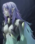  alien armor breasts elma_(true_form)_(xenoblade_x) elma_(xenoblade_x) long_hair looking_at_viewer navel open_mouth oto_nagi pointy_ears purple_eyes purple_hair red_eyes simple_background solo spoilers white_hair xenoblade_(series) xenoblade_chronicles_x 