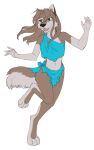  2018 5_fingers anthro black_nose brown_fur canine clothed clothing digital_media_(artwork) digitigrade female fur jay-kuro mammal midriff open_mouth simple_background smile solo teeth tongue white_background wolf 