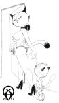  2017 age_difference anthro breasts butt cat clothed clothing cub door duo eddie_puss eyelashes feline female footwear half-closed_eyes hand_holding high_heels inside looking_at_other male male/female mammal monochrome mother mother_and_son mother_puss nipples panties parent partially_clothed shoes size_difference son the_complex_adventures_of_eddie_puss underwear walking xenahasaclit young 