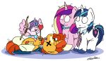  2018 arrow bobthedalek bow_(weapon) death equine female flurry_heart_(mlp) friendship_is_magic happy horn male mammal my_little_pony necktie open_mouth open_smile pearl_necklace princess_cadance_(mlp) ranged_weapon shining_armor_(mlp) smile stubble sunburst_(mlp) unicorn weapon wide_eyed winged_unicorn wings x_x 