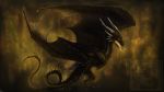  2017 black_scales digital_media_(artwork) dragon feral gelangweiltertoaster horn open_mouth scales simple_background solo spines teeth tongue wyvern yellow_eyes 