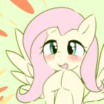  2016 akainu7 blush bust_portrait cute equine eyelashes feathered_wings feathers female feral fluttershy_(mlp) friendship_is_magic green_background hair hi_res hooves long_hair mammal my_little_pony open_mouth open_smile pegasus pink_hair portrait simple_background smile solo spread_wings teal_eyes teeth tongue wings yellow_feathers 