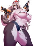  anthro big_breasts bikini blush breasts cakewasgood canine clothed clothing female hair kemono long_hair looking_at_viewer mammal open_mouth simple_background smile solo swimsuit thick_thighs voluptuous water_gun wolf 