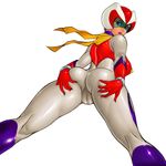  ass ass_grab back breasts cameltoe fat_mons getter_robo gloves grabbing_own_ass helmet kneepits large_breasts latex lipstick looking_back makeup pilot_suit saotome_michiru scarf shiny shiny_clothes simple_background skin_tight solo spread_ass visor zen_and_retro 