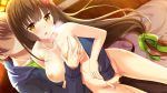  bed blush breasts brown_hair fingering game_cg laplacian long_hair newton_to_ringo_no_ki nipples nude pussy_juice short_hair tagme_(artist) tsukumo_haru uncensored yellow_eyes 