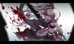  berserker berserker_(cosplay) black_skirt breasts character_name cosplay fate/kaleid_liner_prisma_illya fate_(series) floating_hair hair_ornament hair_over_one_eye holding holding_sword holding_weapon illyasviel_von_einzbern long_hair midriff navel open_mouth red_eyes silver_hair skirt small_breasts solo stomach sword timmy_(tztime) underboob very_long_hair weapon 